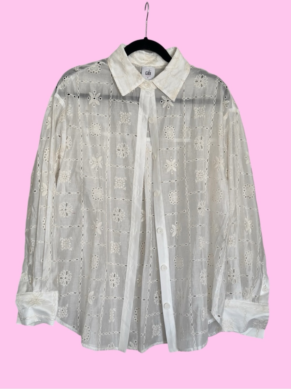 CAbi White Embroidered Eyelet Button-Up Shirt